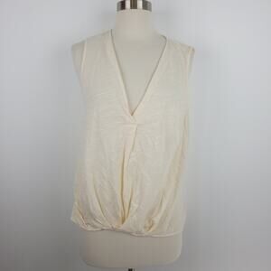 Lush Cream V-Neck Pin Tuck Lightweight Tank Top Gathered Hem Size Small